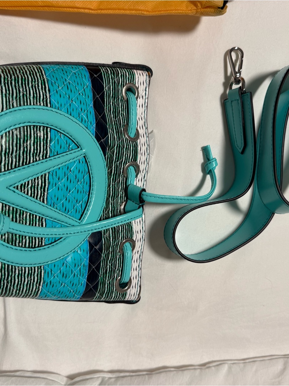 Valentino By Mario Valentino Turquoise Woven Drawstring Crossbody